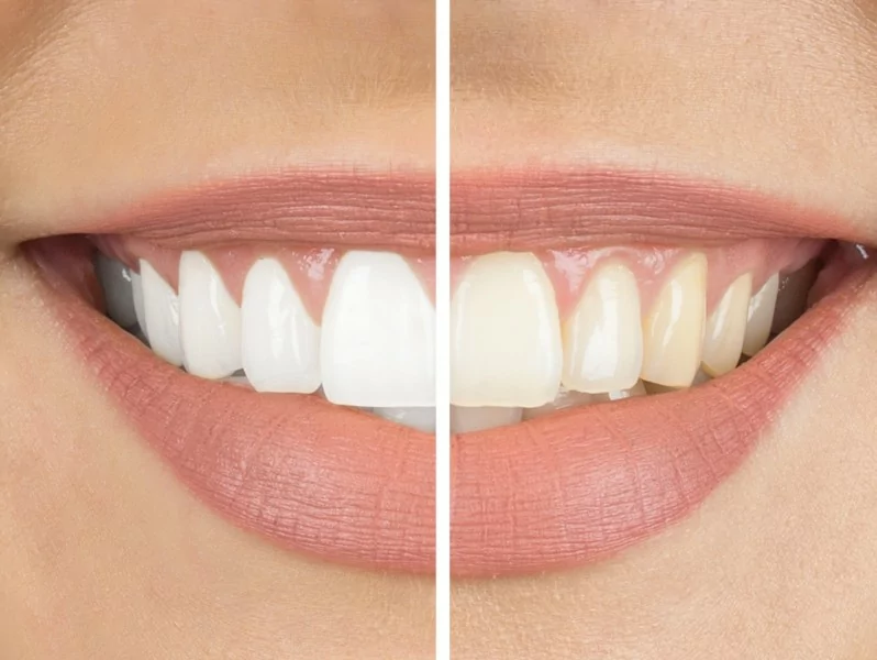 Teeth comparison before and after it undergoes teeth whitening